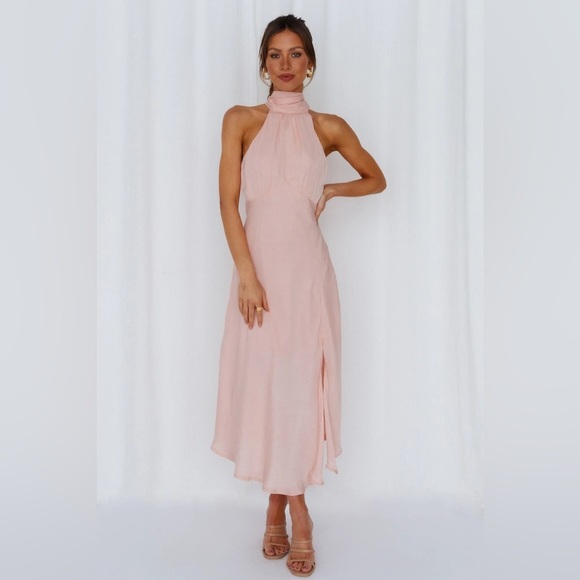 Hello Molly Maxi Midi Dress Pink Halter Neck Tie Barbie Bridesmaid Romantic 8 - Picture 2 of 11